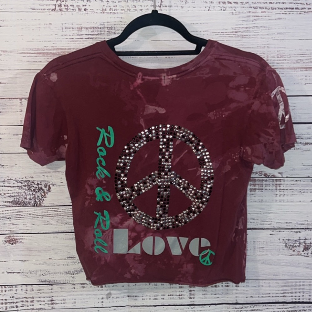Butter Super Soft Rhinestone Peace Sign Crop Top